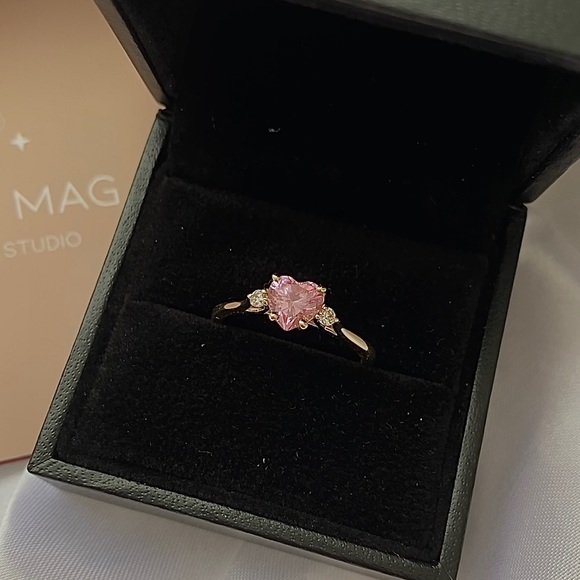 Ted and Mag Handmade 14k Solid Gold Pink Heart Ring - Picture 4 of 13